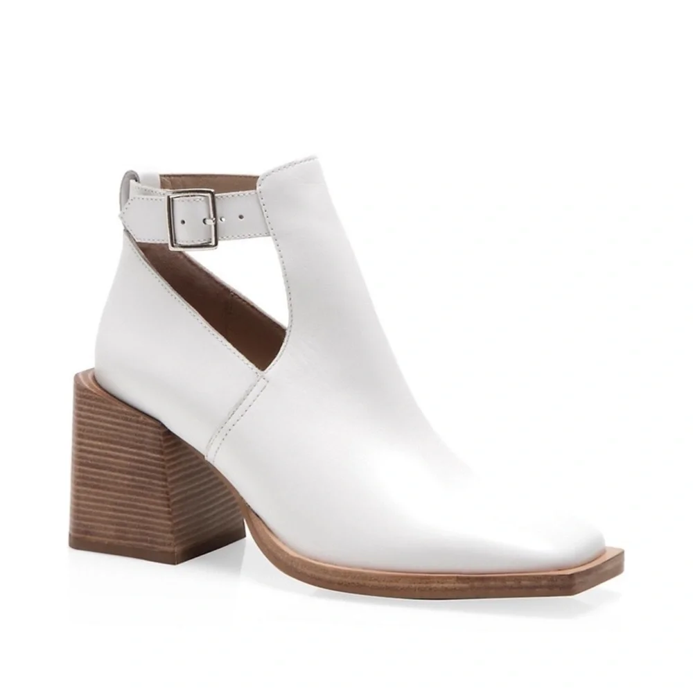 Free People Brady Buckle Shoeboot Women's Size 39.5/9.5 Whie Leather Block Heel - Picture 15 of 15